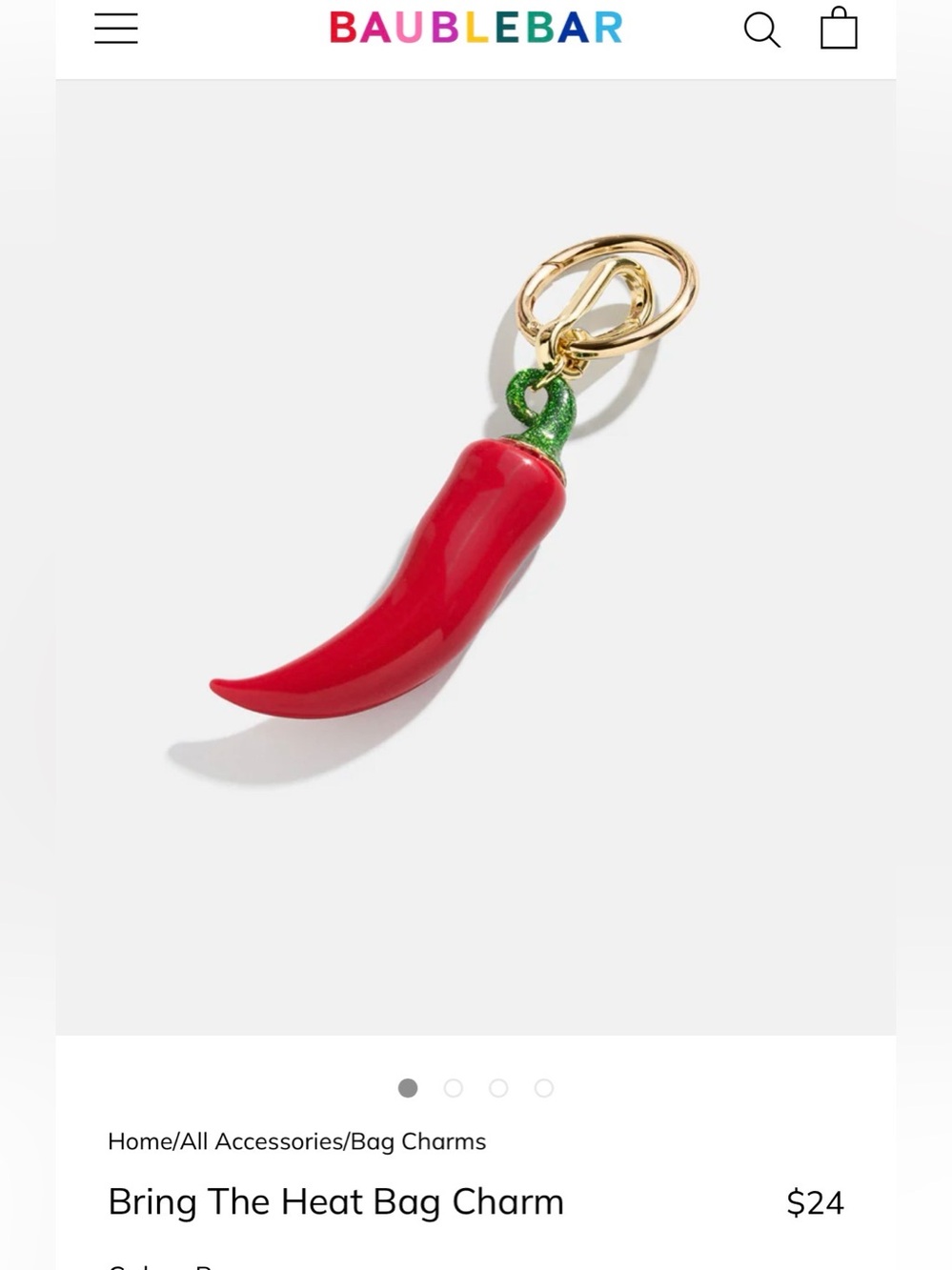 BaubleBar Red Pepper Bag Charm with Green Stem and Gold Hardware